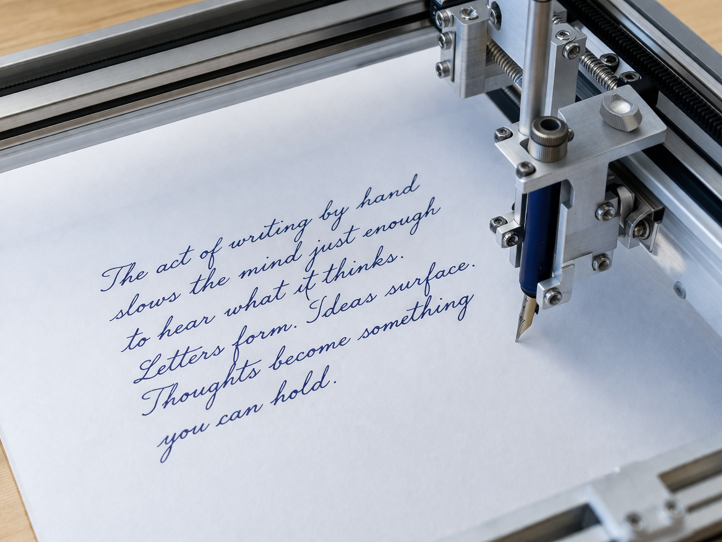CNC pen plotter writing handwritten text on paper